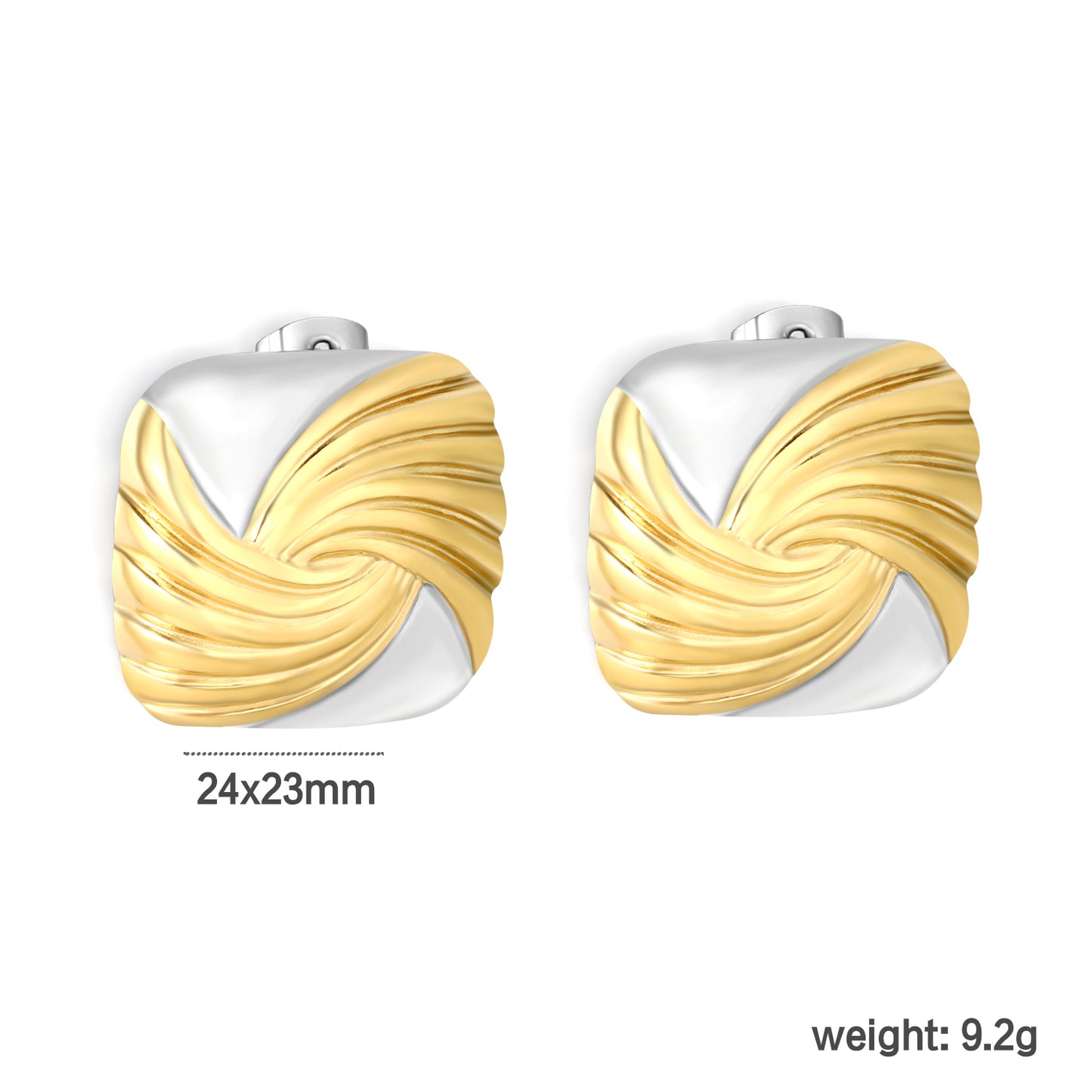 Mixed Metal Swirl Square Earrings | Hypoallergenic Waterproof Statement Studs