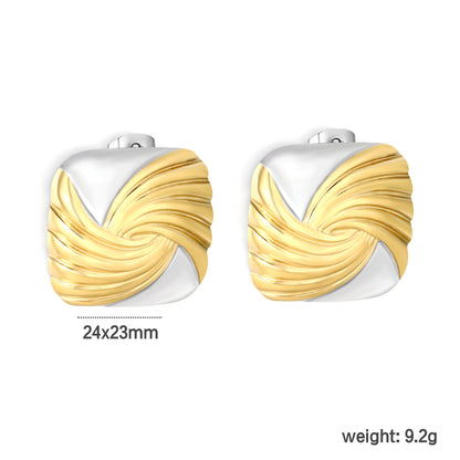 Mixed Metal Swirl Square Earrings | Hypoallergenic Waterproof Statement Studs