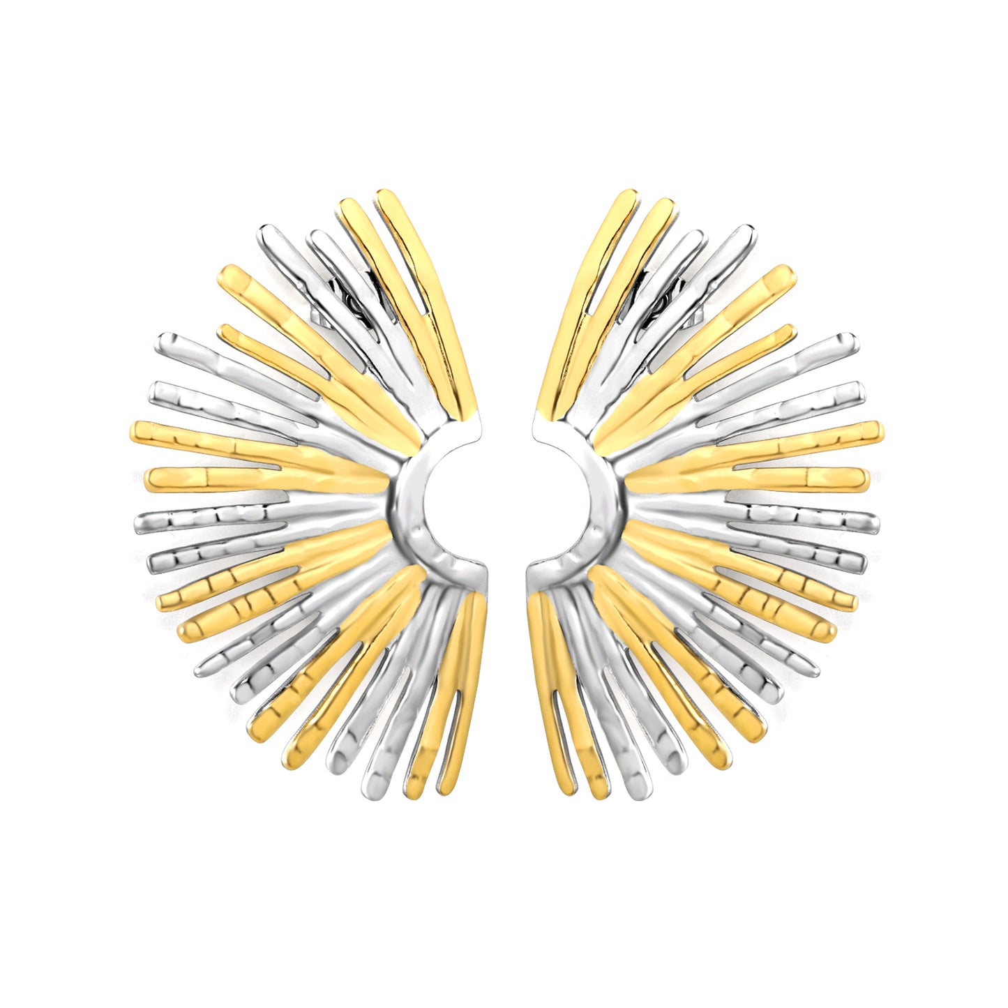 Stainless Steel Fan Earrings | Two-Tone Geometric Earrings for Women | Modern Color Block Jewelry