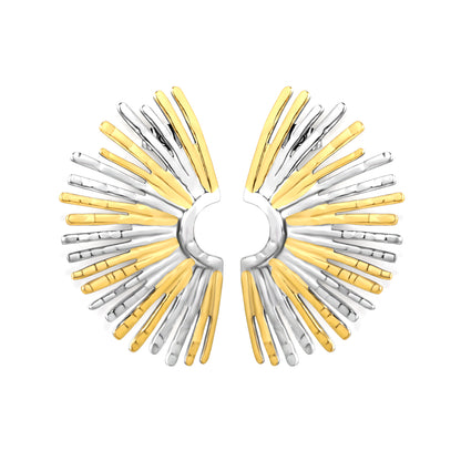 Stainless Steel Fan Earrings | Two-Tone Geometric Earrings for Women | Modern Color Block Jewelry