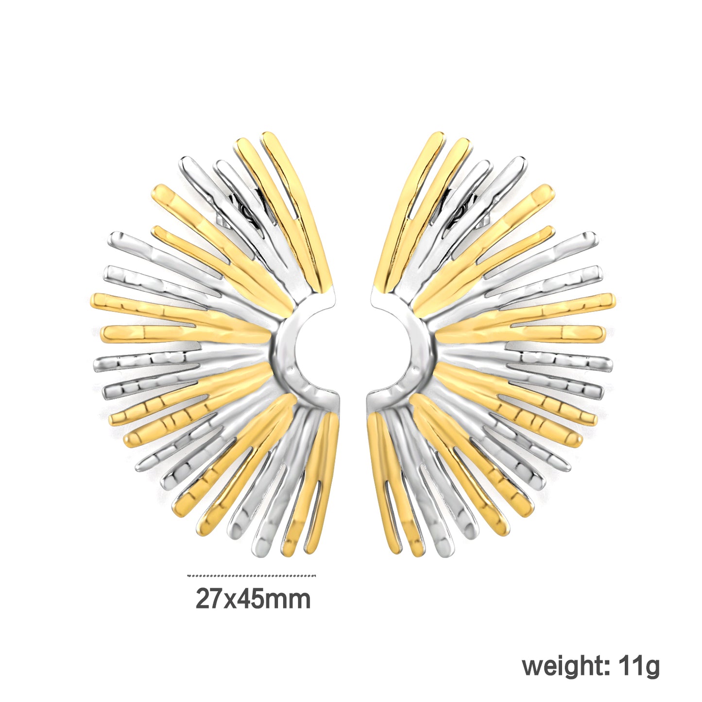 Stainless Steel Fan Earrings | Two-Tone Geometric Earrings for Women | Modern Color Block Jewelry