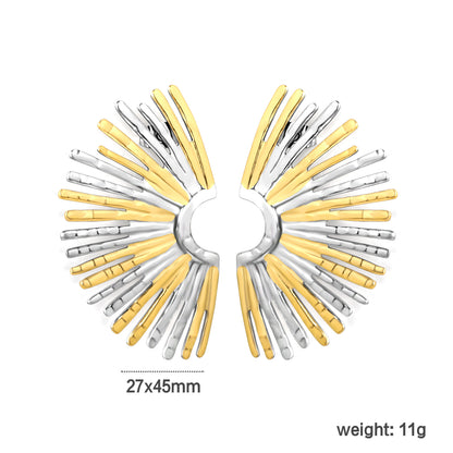 Stainless Steel Fan Earrings | Two-Tone Geometric Earrings for Women | Modern Color Block Jewelry