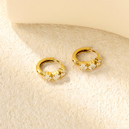 Bulk 4.2x8mm Three Angled Square Zircon Earrings | 2.2mm 10mm Inner Diameter Hook | Gold Plated Stainless Steel Fashion Jewelry