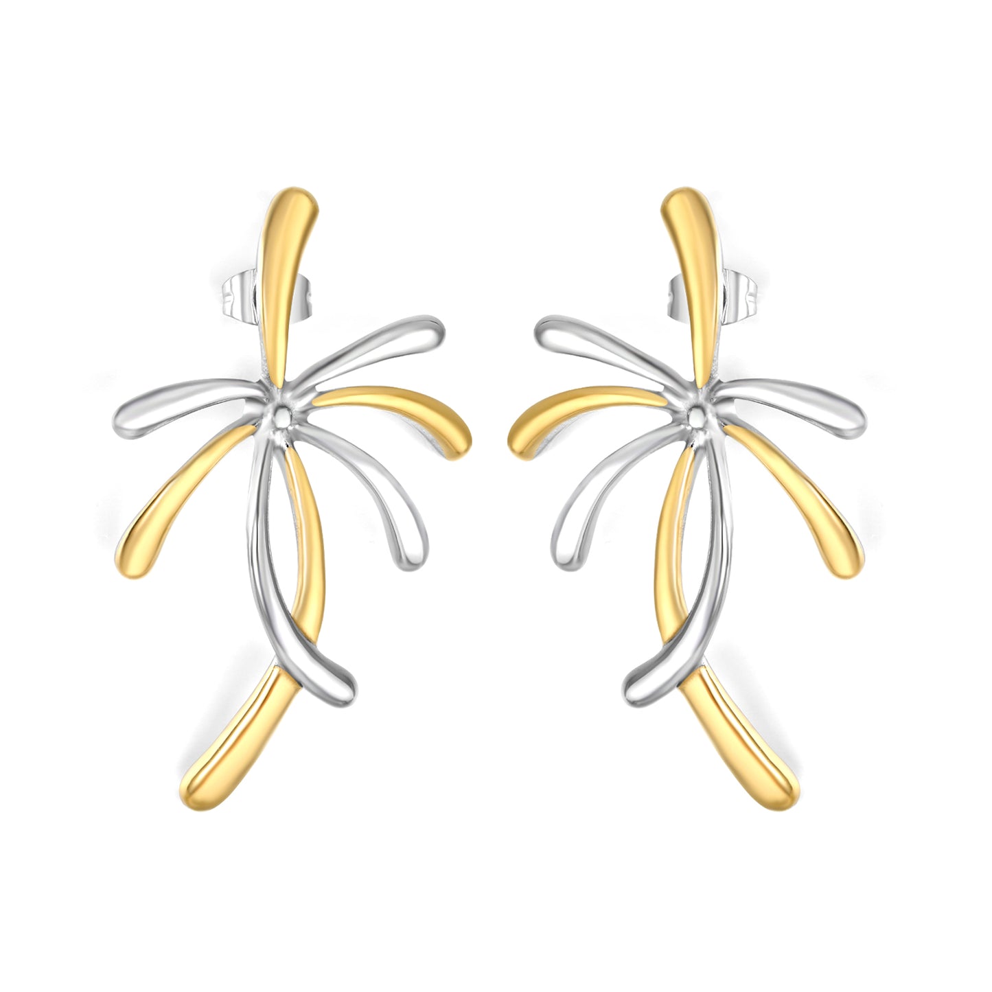 Mixed Metal Abstract Starburst Earrings | Hypoallergenic Waterproof Dangle Accessories