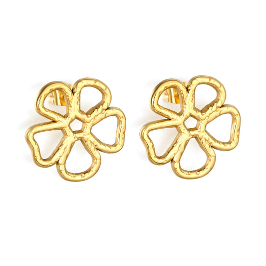 Wholesale Hollow Five-Petal Flower Earrings | Waterproof Hypoallergenic Stainless Steel Jewelry | Floral Lace Earrings