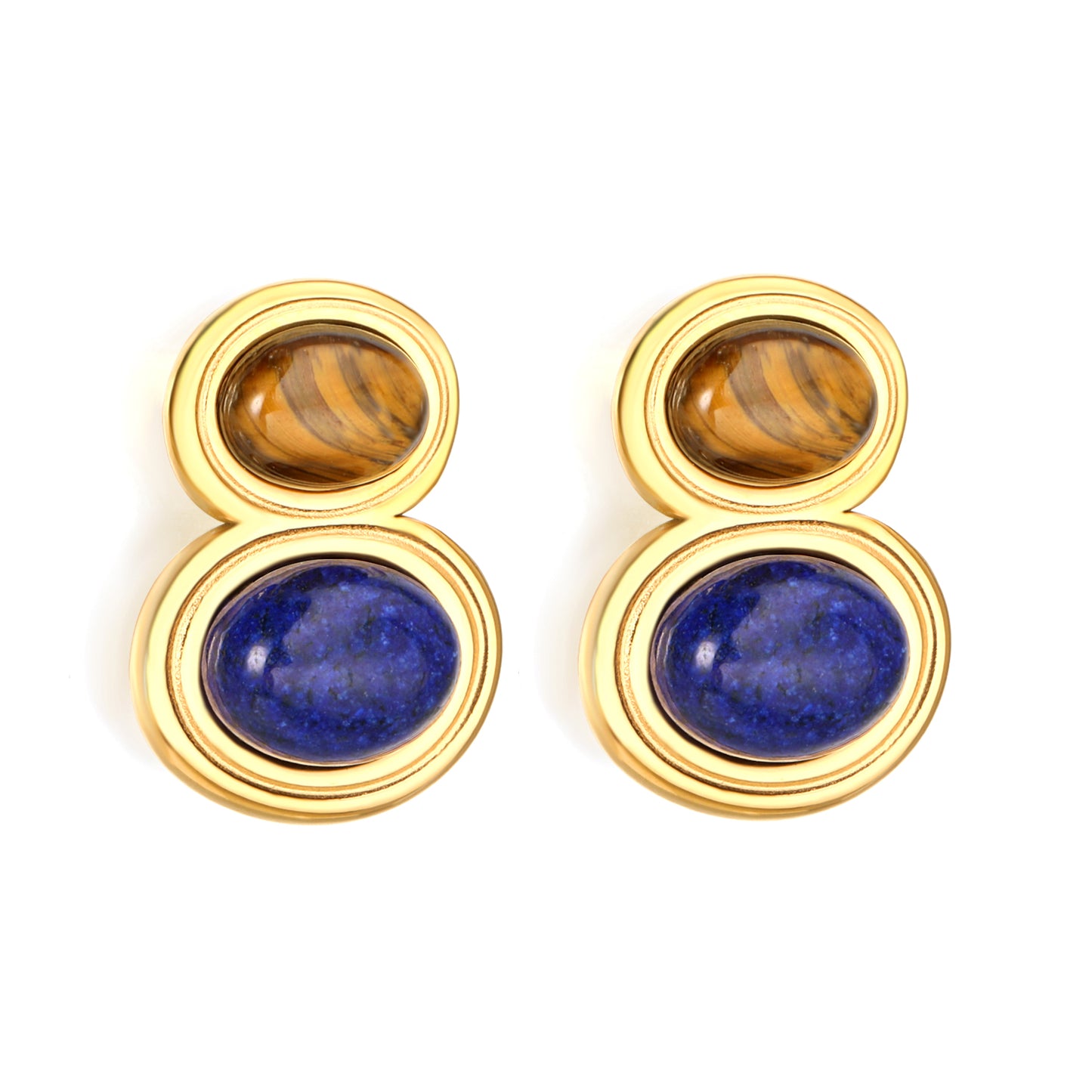 Wholesale Blue Brown Tiger's Eye Earrings | Waterproof Hypoallergenic Stainless Steel Jewelry for Women