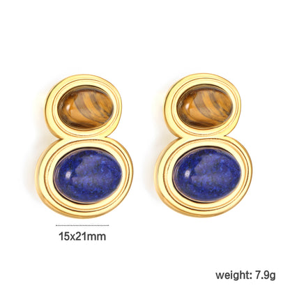 Wholesale Blue Brown Tiger's Eye Earrings | Waterproof Hypoallergenic Stainless Steel Jewelry for Women
