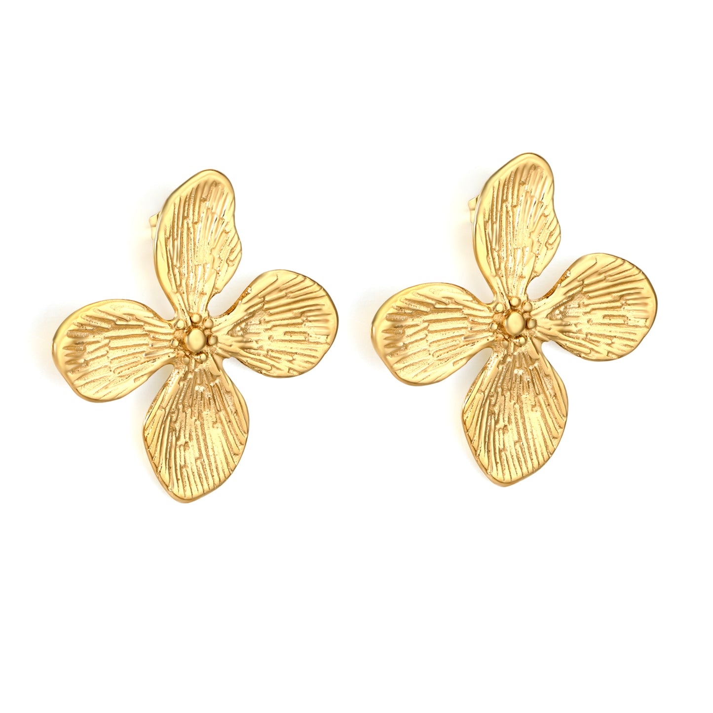 Waterproof Four-Petal Flower Earrings | Hypoallergenic Stainless Steel Earrings for Women | Floral Studs