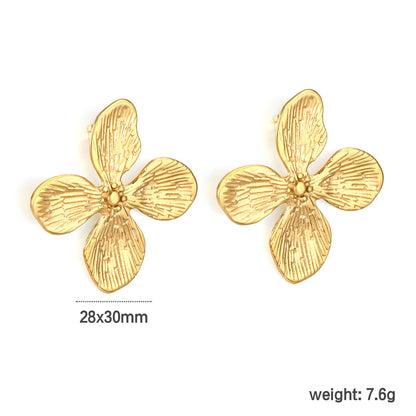 Waterproof Four-Petal Flower Earrings | Hypoallergenic Stainless Steel Earrings for Women | Floral Studs