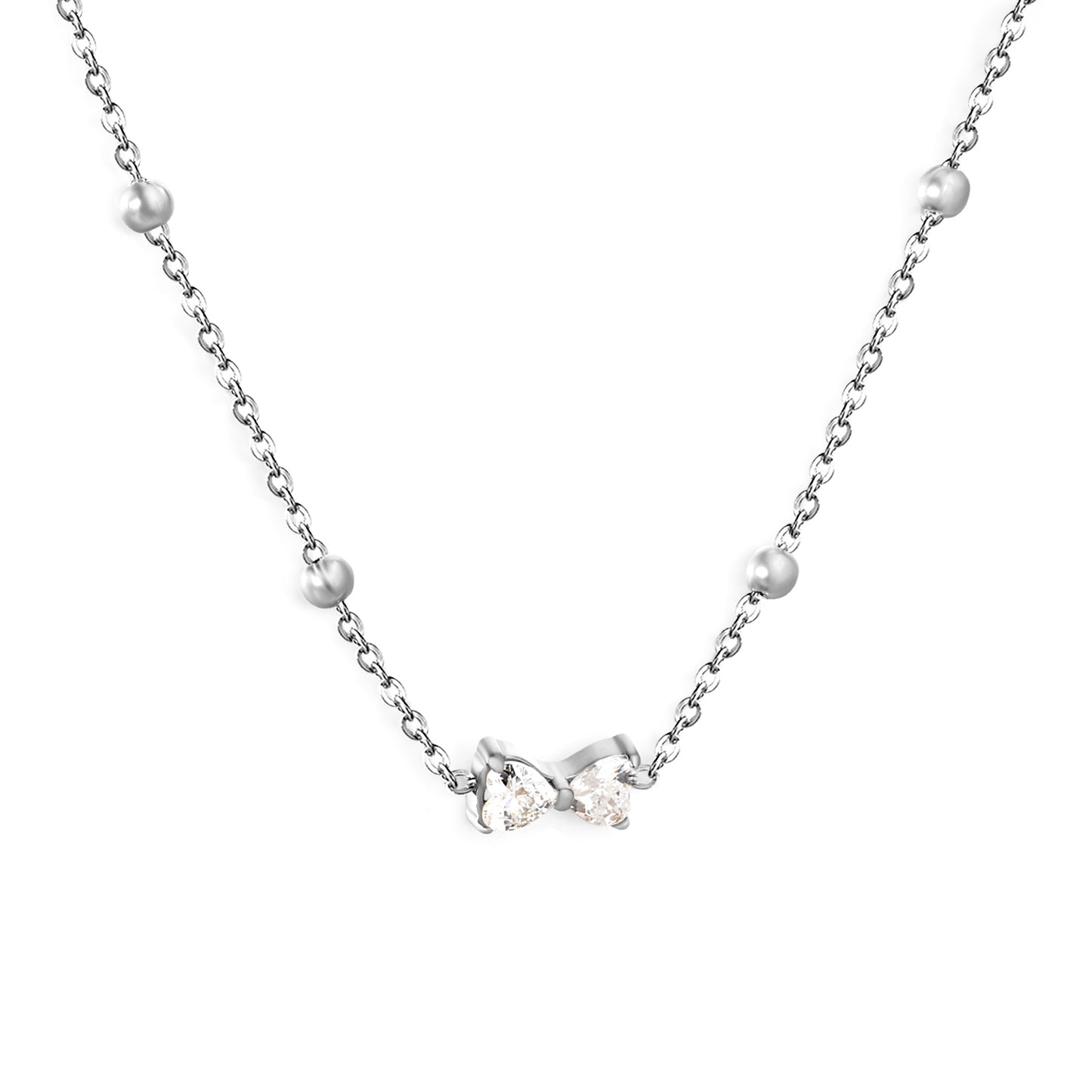 Women’s Hypoallergenic CZ Bow Necklace Tarnish Free Jewelry Stainless Steel Bulk