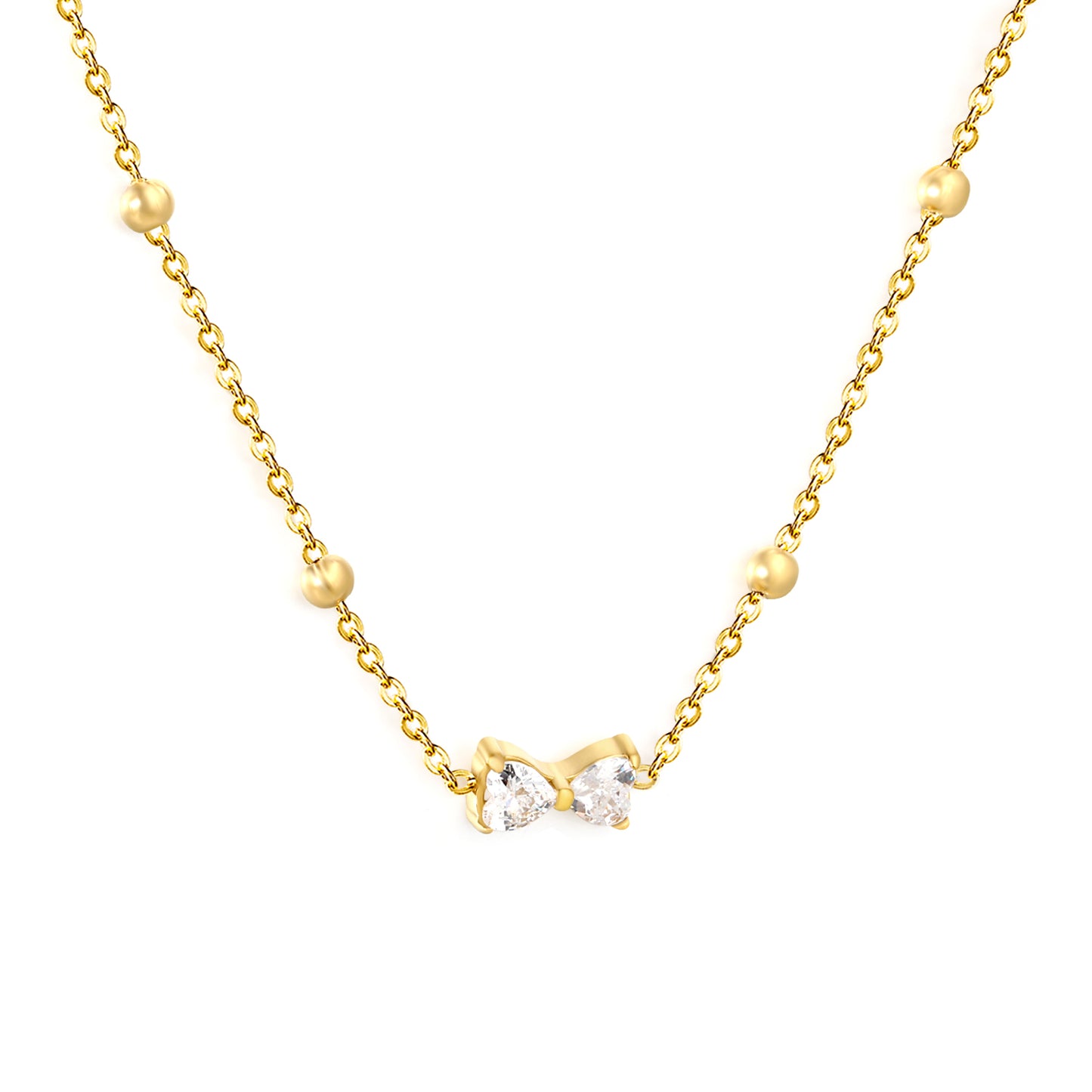 Women’s Hypoallergenic CZ Bow Necklace Tarnish Free Jewelry Stainless Steel Bulk