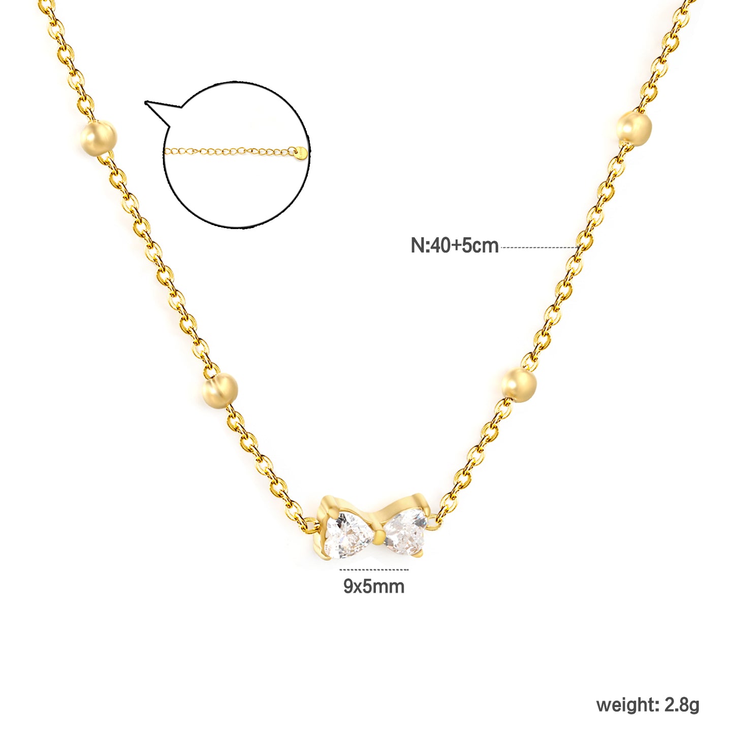 Women’s Hypoallergenic CZ Bow Necklace Tarnish Free Jewelry Stainless Steel Bulk