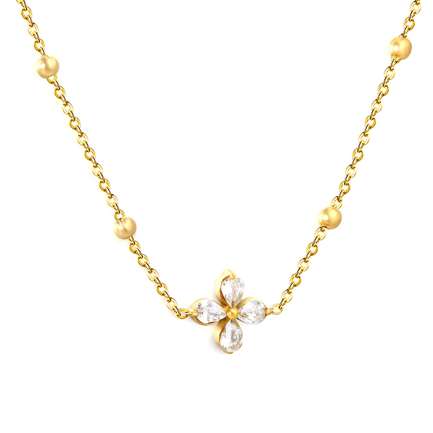 Women’s Elegant Hypoallergenic Necklace Stainless Steel Crystal Flower Necklace
