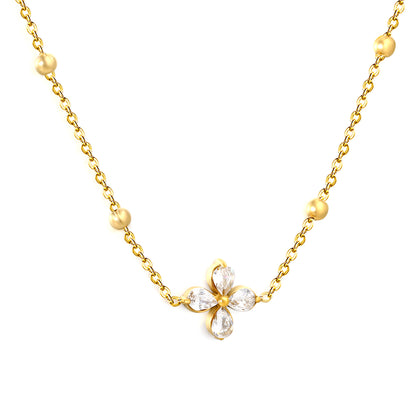 Women’s Elegant Hypoallergenic Necklace Stainless Steel Crystal Flower Necklace