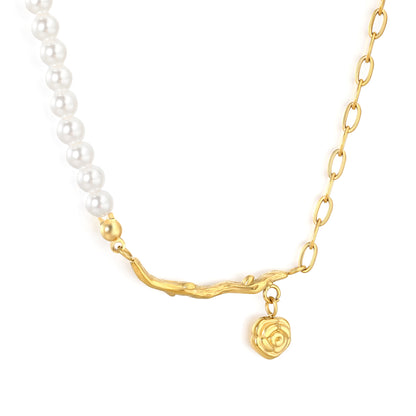 Wholesale Rose Pearl Necklace -  Steel Hypoallergenic Jewelry for Women, Waterproof & Tarnish Resistant, Bulk Orders Available