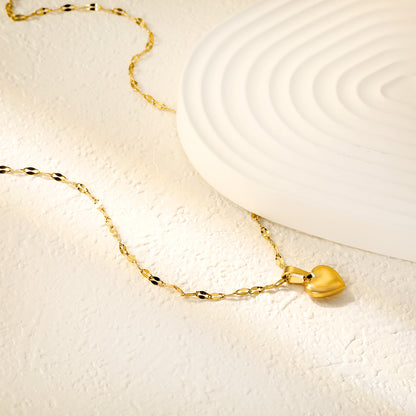 ✨ Wholesale 3D Heart Pendant Necklace - 10.6x11mm Gold Stainless Steel w/ Lip Chain 40+5cm (3.4g)