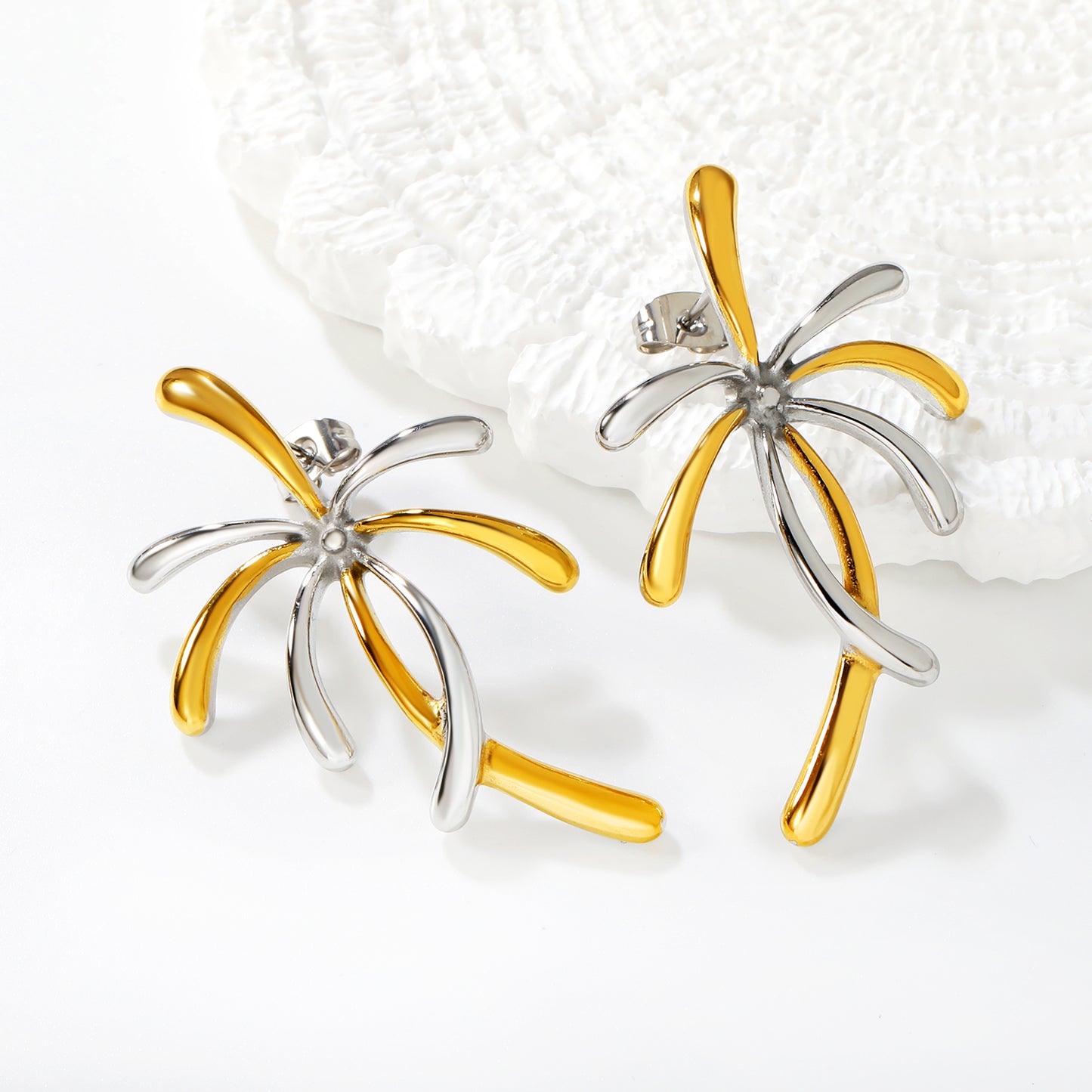 Mixed Metal Abstract Starburst Earrings | Hypoallergenic Waterproof Dangle Accessories