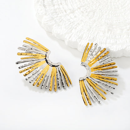 Stainless Steel Fan Earrings | Two-Tone Geometric Earrings for Women | Modern Color Block Jewelry