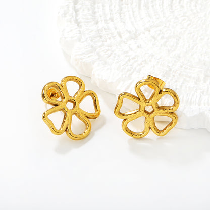 Wholesale Hollow Five-Petal Flower Earrings | Waterproof Hypoallergenic Stainless Steel Jewelry | Floral Lace Earrings