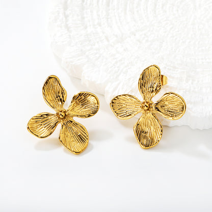 Waterproof Four-Petal Flower Earrings | Hypoallergenic Stainless Steel Earrings for Women | Floral Studs
