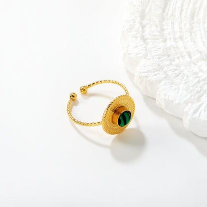 Dainty Malachite Stone Cuff Ring | Waterproof Stainless Steel for Women
