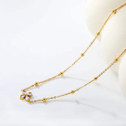 Women’s Elegant Hypoallergenic Necklace Stainless Steel Crystal Flower Necklace