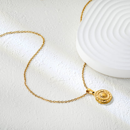 ✨ Wholesale Sun Moon Star Compass Pendant Necklace - 15.4mm Stainless Steel w/ 45+5cm Chain (5.5g)