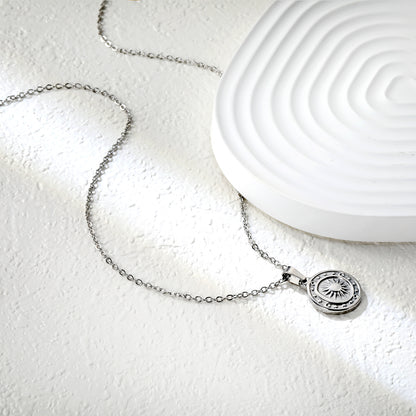 ✨ Wholesale Sun Moon Star Compass Pendant Necklace - 15.4mm Stainless Steel w/ 45+5cm Chain (5.5g)