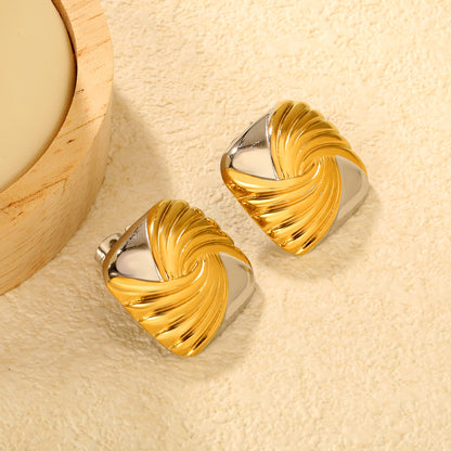 Mixed Metal Swirl Square Earrings | Hypoallergenic Waterproof Statement Studs
