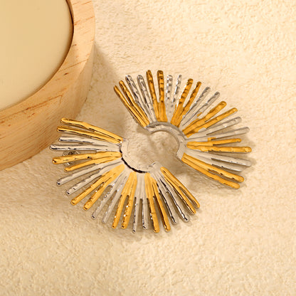 Stainless Steel Fan Earrings | Two-Tone Geometric Earrings for Women | Modern Color Block Jewelry