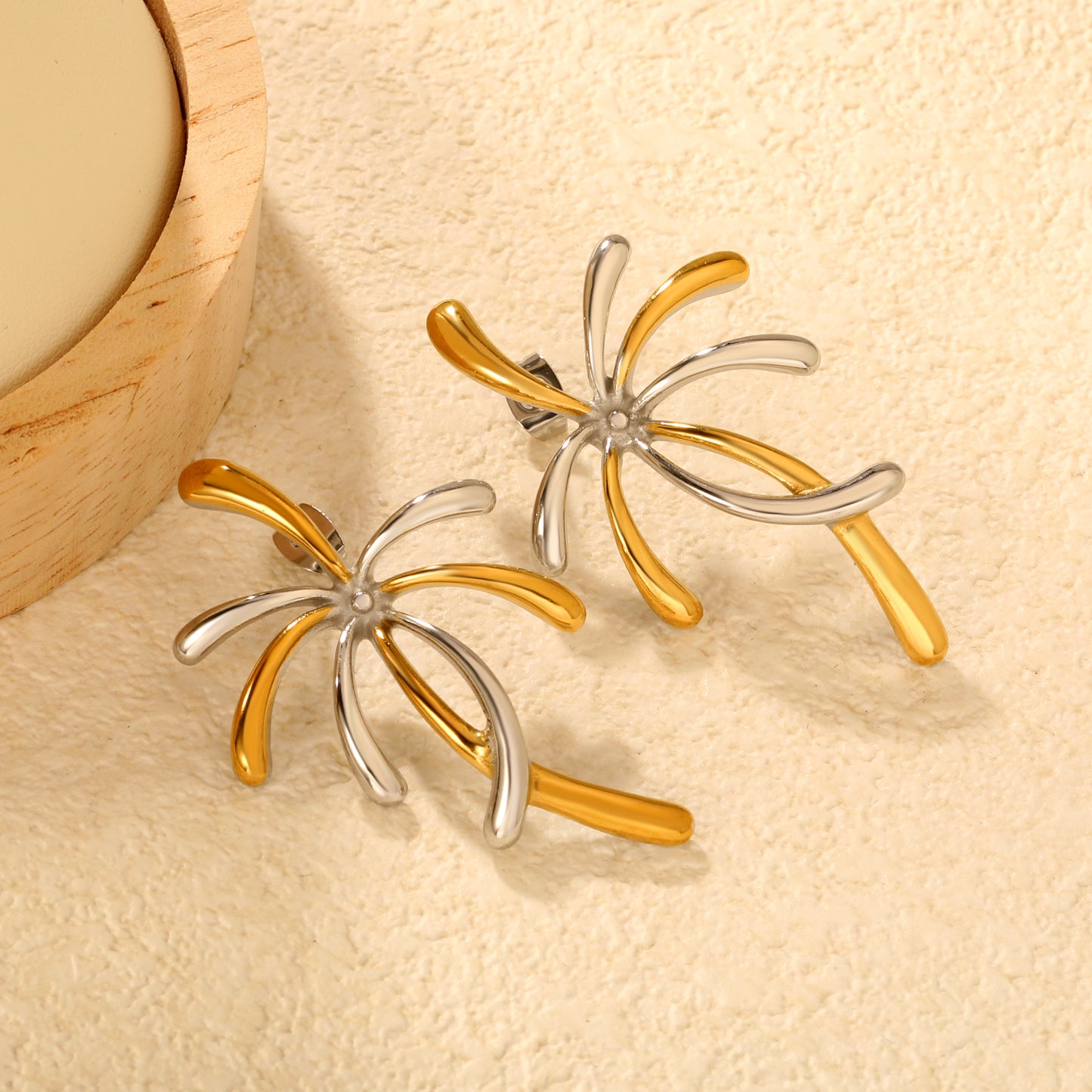 Mixed Metal Abstract Starburst Earrings | Hypoallergenic Waterproof Dangle Accessories