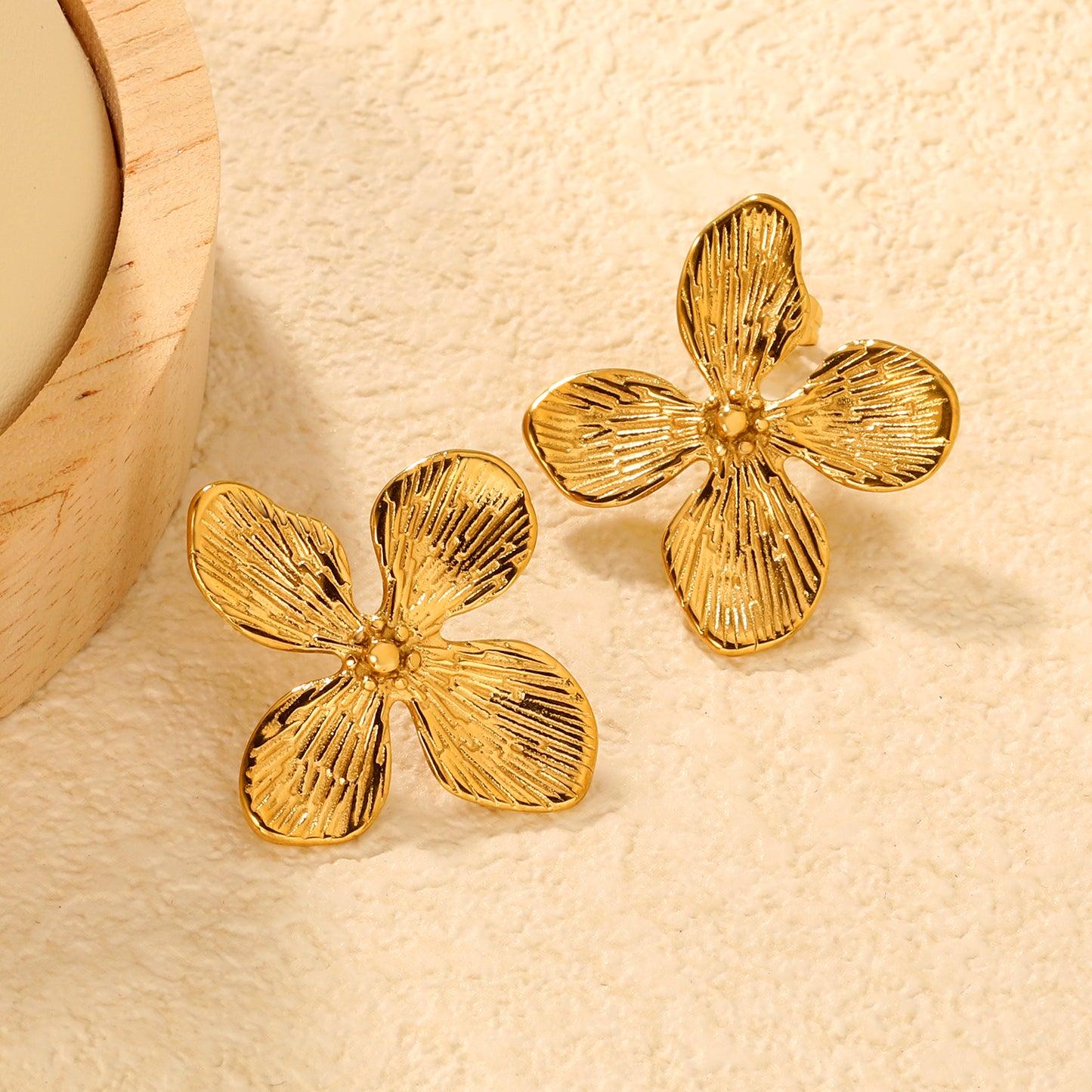 Waterproof Four-Petal Flower Earrings | Hypoallergenic Stainless Steel Earrings for Women | Floral Studs