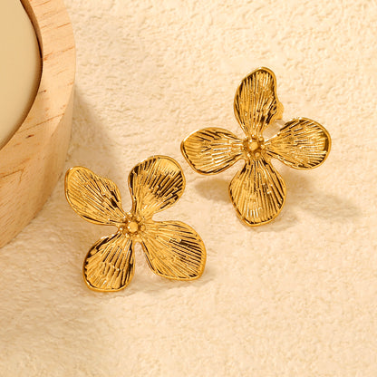 Waterproof Four-Petal Flower Earrings | Hypoallergenic Stainless Steel Earrings for Women | Floral Studs