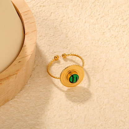 Dainty Malachite Stone Cuff Ring | Waterproof Stainless Steel for Women