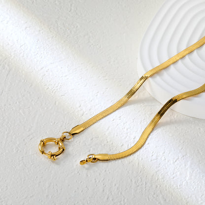 ✨ Wholesale Gold Stainless Steel Necklace Set - 5mm Flat Snake Chain (43cm) & 4mm Cable Chain (40cm) w/ 14.1mm-14.6mm Clasps
