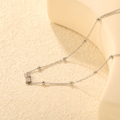 Women’s Hypoallergenic CZ Bow Necklace Tarnish Free Jewelry Stainless Steel Bulk