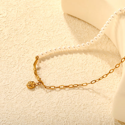 Wholesale Rose Pearl Necklace -  Steel Hypoallergenic Jewelry for Women, Waterproof & Tarnish Resistant, Bulk Orders Available