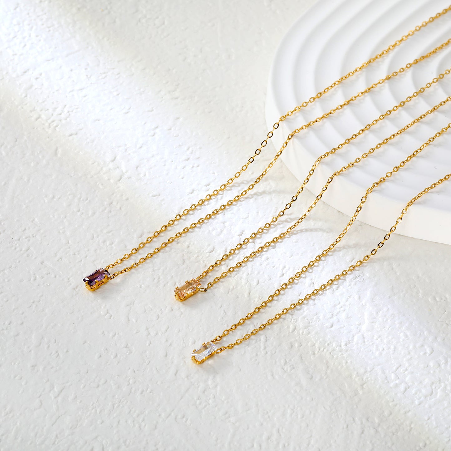 Bulk Gold Square Zirconia Pendant Necklace – 4.5*7.4mm (3 Colors) | 0.3mm Cross Chain | 40+5cm Adjustable | Wholesale Jewelry for Retailers