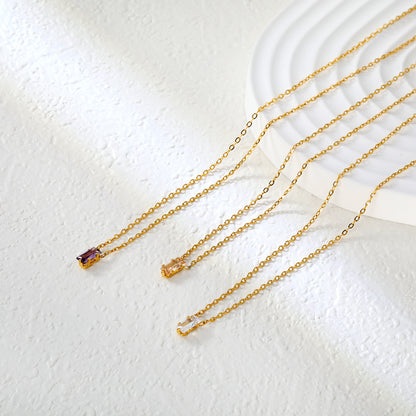 Bulk Gold Square Zirconia Pendant Necklace – 4.5*7.4mm (3 Colors) | 0.3mm Cross Chain | 40+5cm Adjustable | Wholesale Jewelry for Retailers