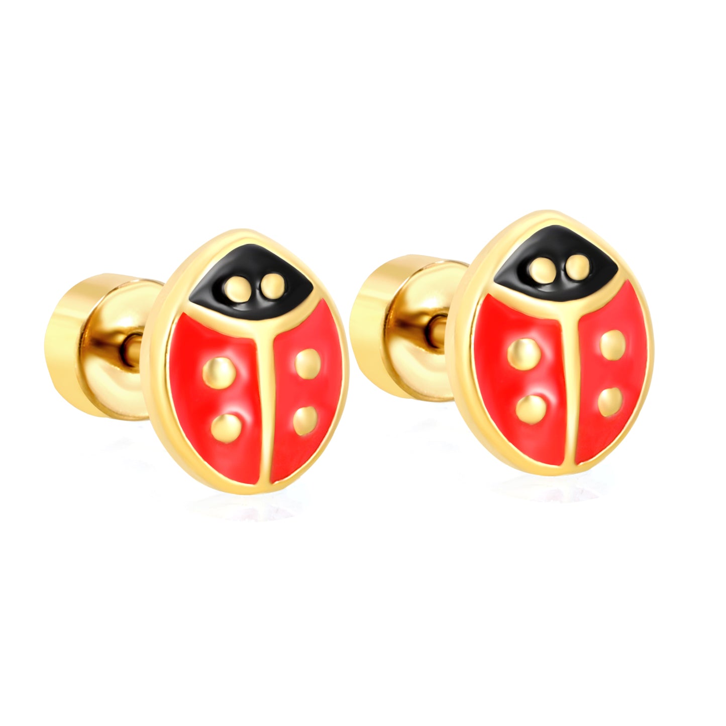 6*7.3mm Kids enamel drip oil Jewelry Red Ladybug Screw Back Earrings Lovely