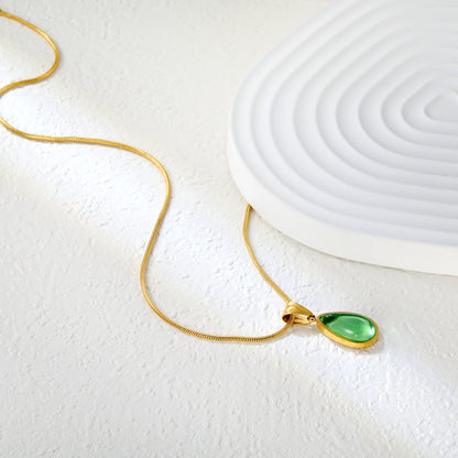 ✨ Wholesale Blue & Green Teardrop Necklace Set - 10.4x20.6mm & 10.2x18.6mm Crystal Pendants | 1.2mm Snake Chains 40+5cm (6.3g)
