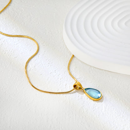 ✨ Wholesale Blue & Green Teardrop Necklace Set - 10.4x20.6mm & 10.2x18.6mm Crystal Pendants | 1.2mm Snake Chains 40+5cm (6.3g)