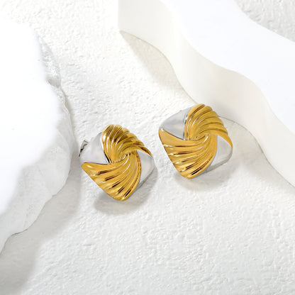 Mixed Metal Swirl Square Earrings | Hypoallergenic Waterproof Statement Studs