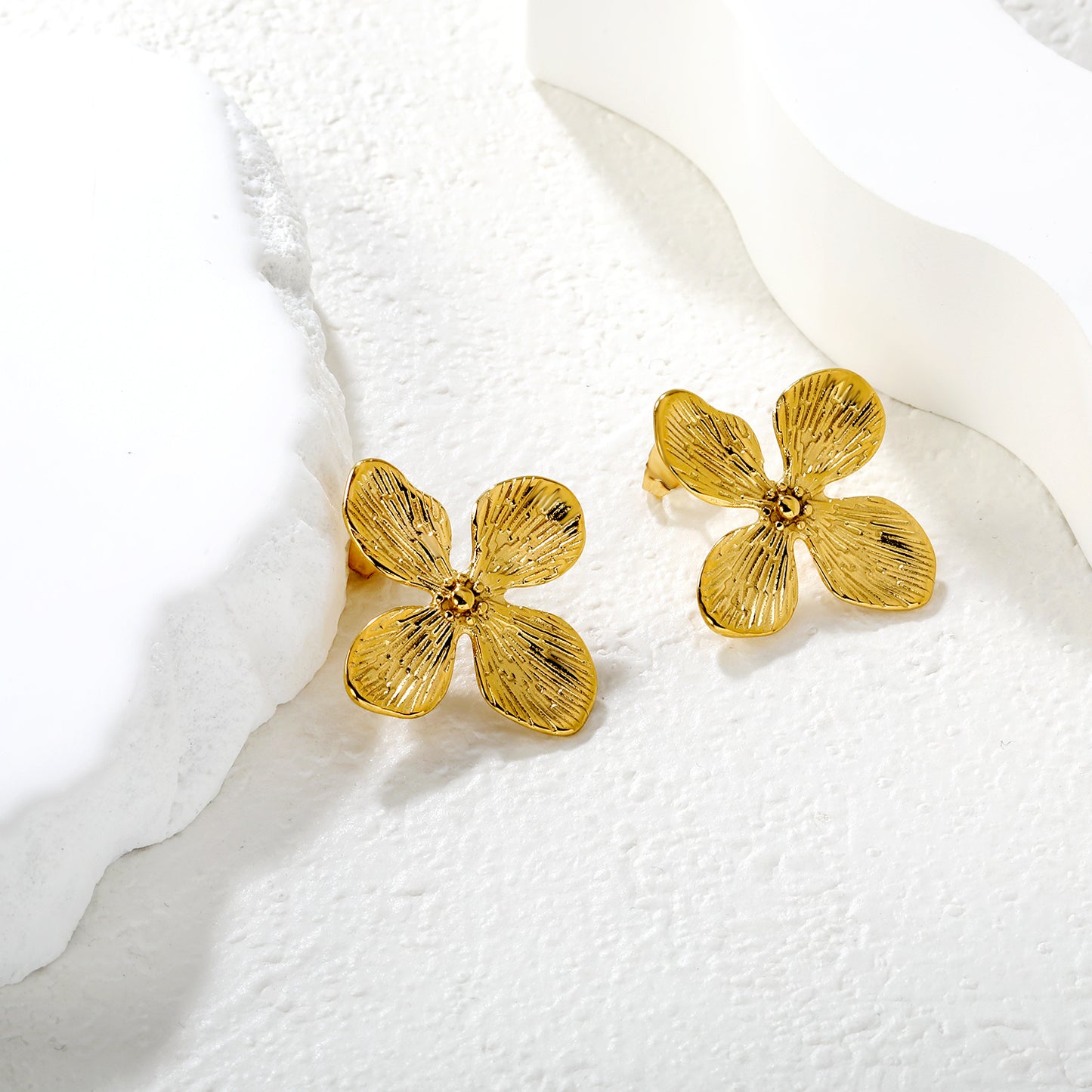 Waterproof Four-Petal Flower Earrings | Hypoallergenic Stainless Steel Earrings for Women | Floral Studs