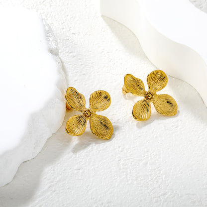 Waterproof Four-Petal Flower Earrings | Hypoallergenic Stainless Steel Earrings for Women | Floral Studs