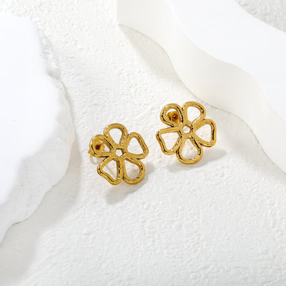 Wholesale Hollow Five-Petal Flower Earrings | Waterproof Hypoallergenic Stainless Steel Jewelry | Floral Lace Earrings