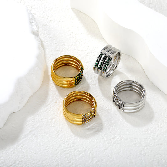 wholesale Gold Multi-Band Emerald Ring | Stackable Statement Ring for Women