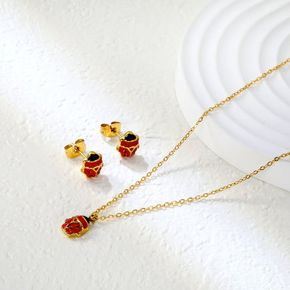 Wholesale Cute Ladybug Set - Stainless Steel Earrings & Pendant Necklace (4g) | Spring-Summer Bulk Collection