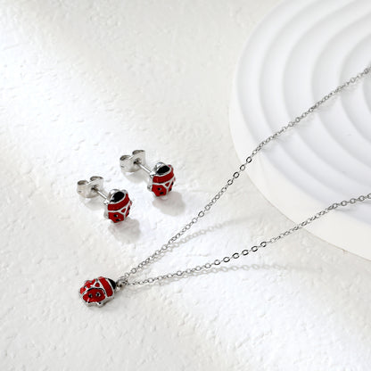 Wholesale Cute Ladybug Set - Stainless Steel Earrings & Pendant Necklace (4g) | Spring-Summer Bulk Collection