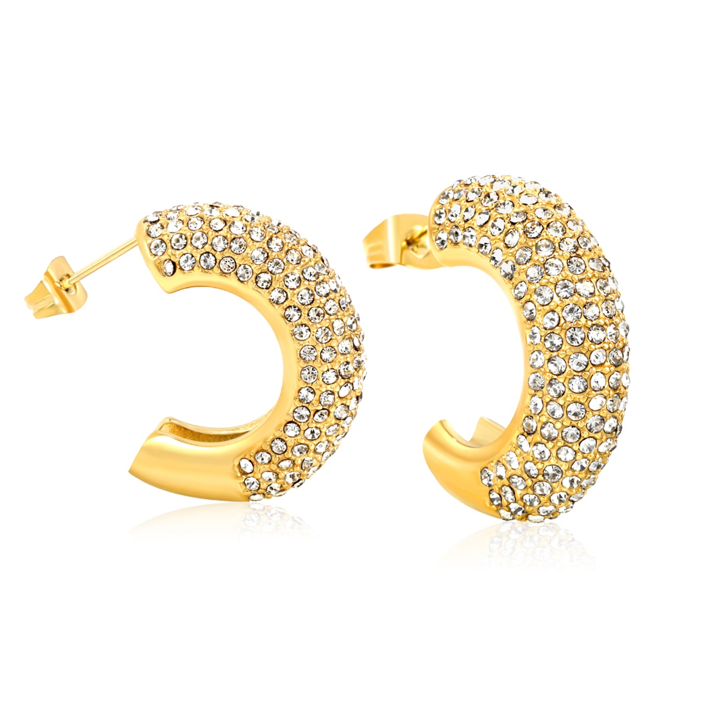 7.7*25mm C Shape Hoop Earrings Piercing Women Gold Plated Copper Cubic Zirconia Jewelry